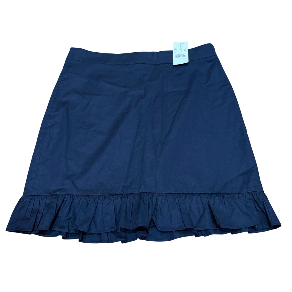 J.Crew Factory Cotton Navy Blue Ruffle Hem Mini Skirt Lined Sz 4 Chic Staple NWT
